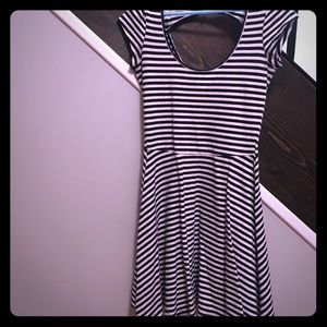 White and navy stripped fit and flare dress